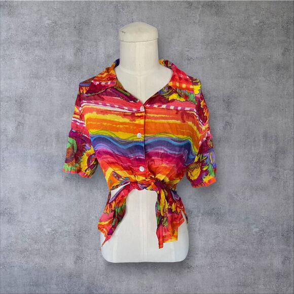 Vintage Phool Sunflower Button Up Blouse Shirt Small - Picture 1 of 4